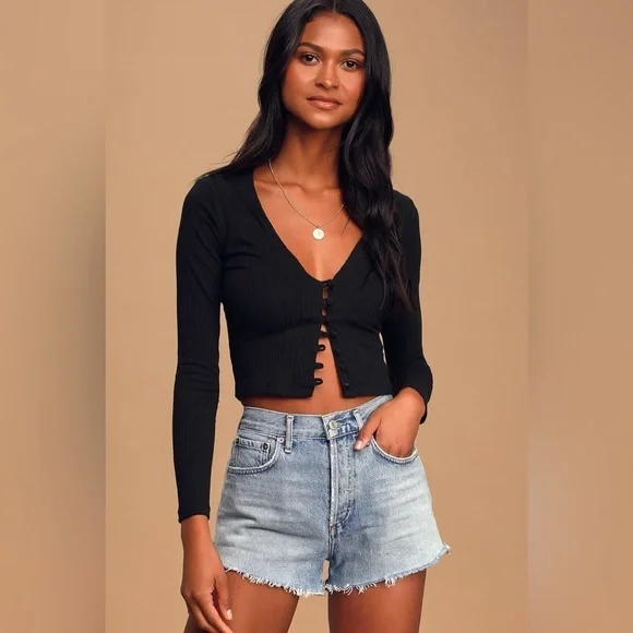 AGOLDE Shorts Women's 31 Parker Denim Distressed Frayed Hem Button Fly Festival - Picture 1 of 6